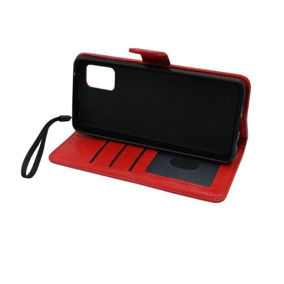 Flip Stand Leather Wallet Case For Samsung Galaxy A51 Red