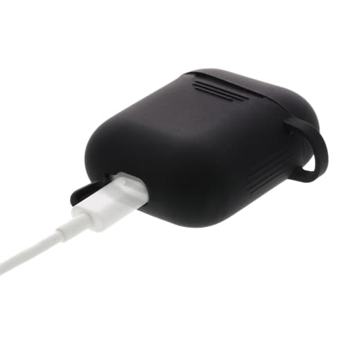 DELTACO Silikonskal för AirPods, mjuk, nyckelringshål, greppvänlig, svart