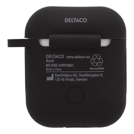 DELTACO Silikonskal för AirPods, mjuk, nyckelringshål, greppvänlig, svart
