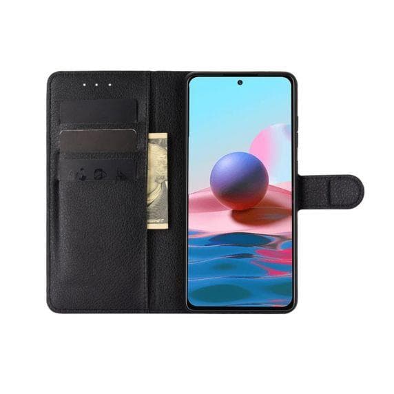 Flip Stand Leather Wallet Case For Xiaomi Redmi Note 10 5G Black
