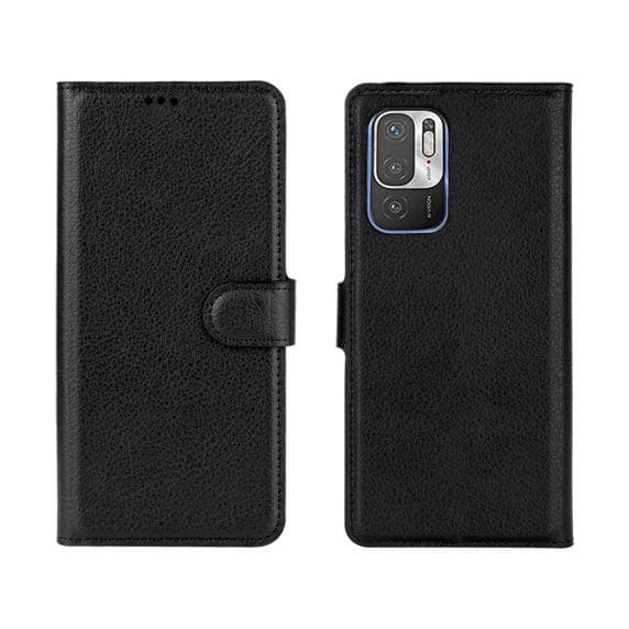 Flip Stand Leather Wallet Case For Xiaomi Redmi Note 10 5G Black
