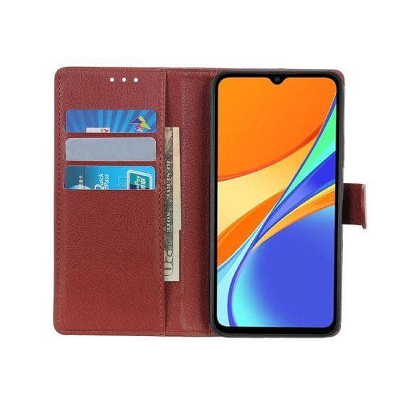 Flip Stand Leather Wallet Case For Xiaomi Redmi 9C Brown