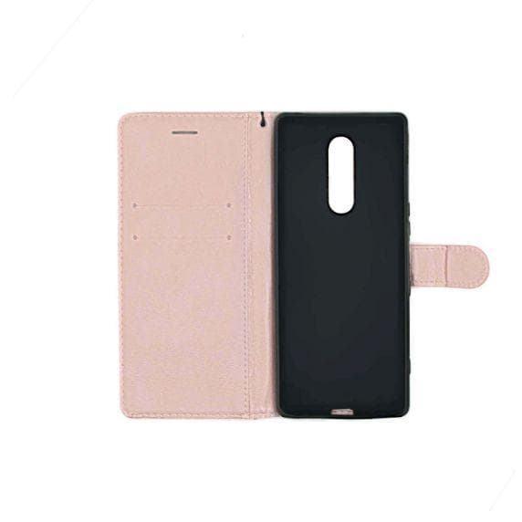 Flip Stand Leather Wallet Case For Sony Xperia 1 Pink