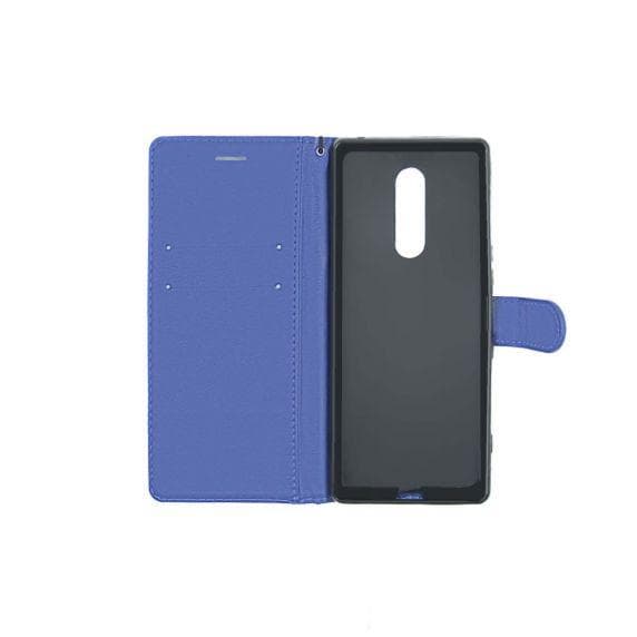 Flip Stand Leather Wallet Case For Sony Xperia 1 Blue