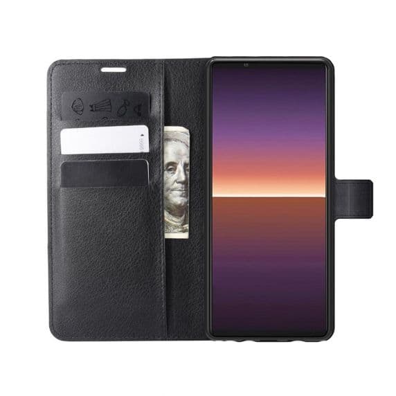 Flip Stand Leather Wallet Case For Sony Xperia 1 III 5G Black