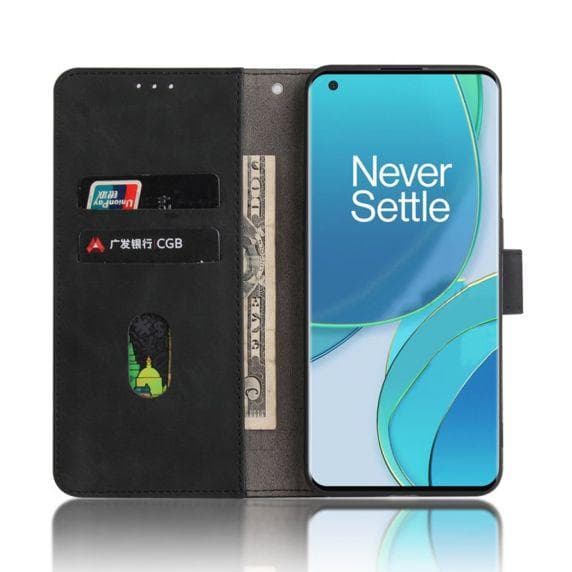 Flip Stand Leather Wallet Case For OnePlus 9 Black