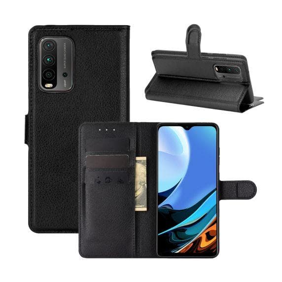 Flip Stand Leather Wallet Case For Xiaomi Redmi 9T/ Mi POCO M3 Black
