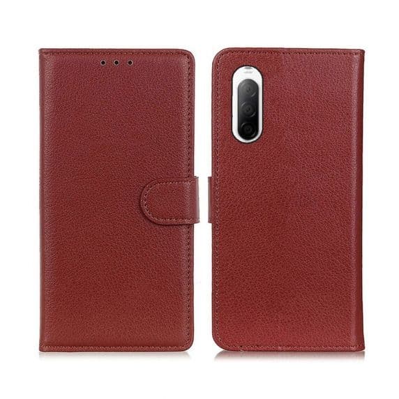 Flip Stand Leather Wallet Case For Sony Xperia 10 III Brown