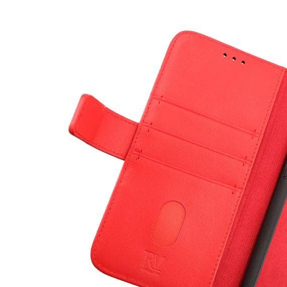 iPhone 14 Plus Plånboksfodral Läder Rvelon Färg Röd
