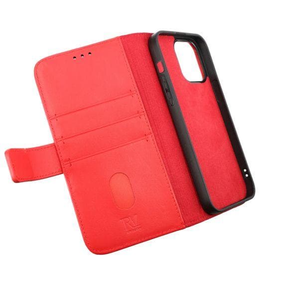 iPhone 14 Plus Plånboksfodral Läder Rvelon Färg Röd