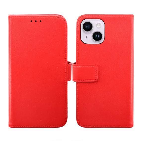 iPhone 14 Plus Plånboksfodral Läder Rvelon Färg Röd