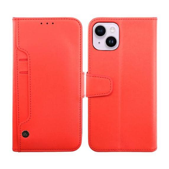 iPhone 14 Plånboksfodral Extra Kortfack Rvelon Färg Röd