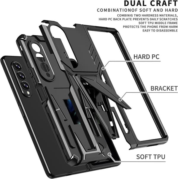 Samsung Galaxy Z FOLD 4- Etui Stødsikker magnetisk Armor Case - SORT