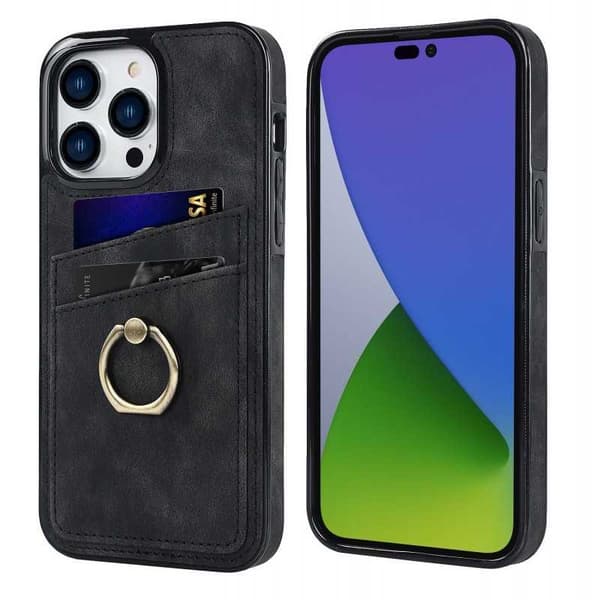 iPhone 14 Pro mobilcover med kortholder Retro V4 Vinröd