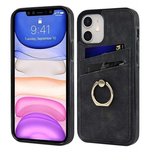 iPhone 11 Mobilskal med Korthållare Retro V4 Vinröd