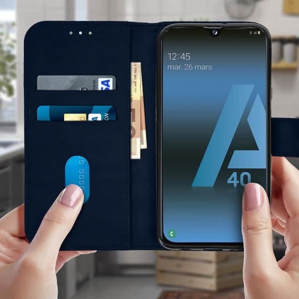Hus för Samsung Galaxy A40 - AVIZAR - Plånboksfodral - Silikon Gel - Blå Natt - Videostöd