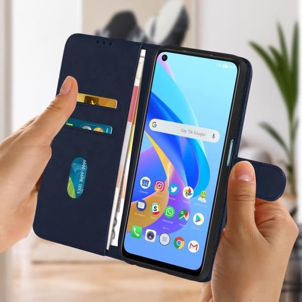 Oppo A76, A96 och Realme 9i Cover - AVIZAR - Plånboksfodral - Stativfunktion - Blå
