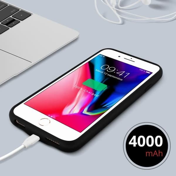 Fodral med integrerat batteri - AKASHI - iPhone 6/6S/7/8 Plus - 4000mAh - Stötsäker - Svart