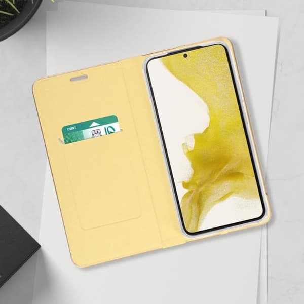 Samsung Galaxy S22 Plus skal - FORCELL - Luna Book Gold - Kortförvaring - Videostöd - Gul