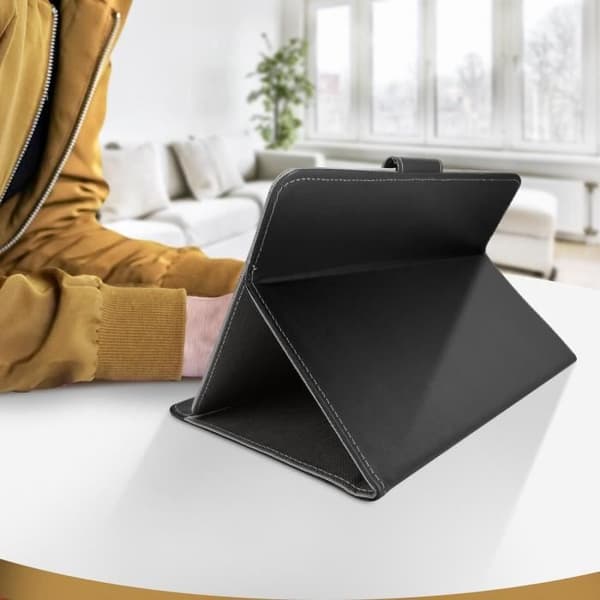 Universal 10 tums tabletfodral Åldrad lädereffekt Videostöd Svart