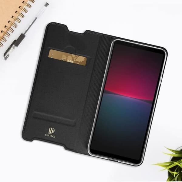 Housse - DUX DUCIS - Sony Xperia 10 IV - Ekoskinn svart - Videostöd - Kortförvaring
