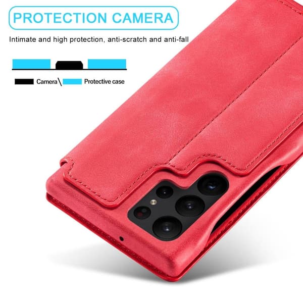 LC.IMEEKE Samsung Galaxy S23 Ultra Fodral Flip Läder Röd