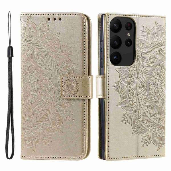 Samsung Galaxy S23 Ultra Fodral Mandala Läder Guld