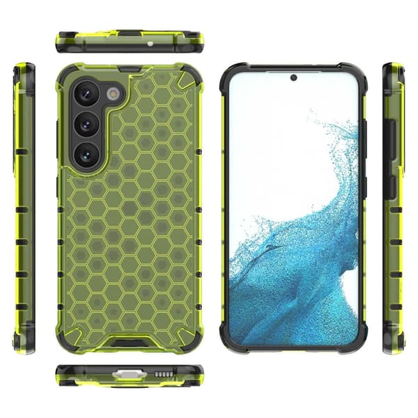 Samsung Galaxy S23 Skal Shockproof Honeycomb Textur Grön