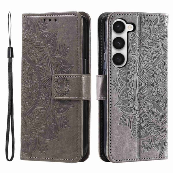 Samsung Galaxy S23 Fodral Mandala Läder Grå
