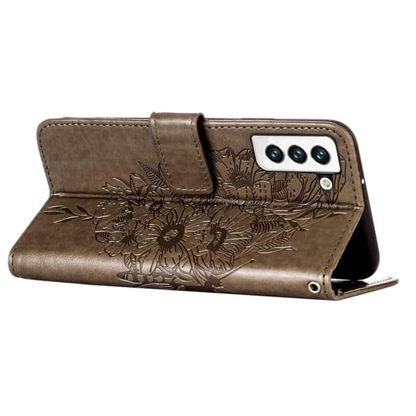 Samsung Galaxy S23 Fodral Fjäril Tryck Grå
