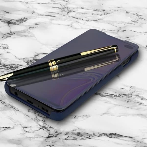 Hus för Samsung Galaxy S10 Plus - AVIZAR - Spegelfodral - Transparent lock - Halvstyv skal - Mörkblå