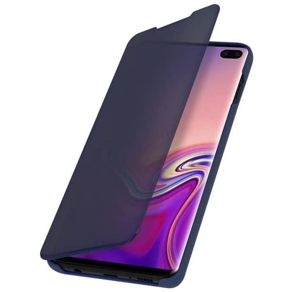 Hus för Samsung Galaxy S10 Plus - AVIZAR - Spegelfodral - Transparent lock - Halvstyv skal - Mörkblå