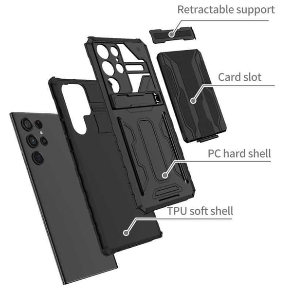 Samsung S23 Ultra Stöttåligt Skal Kickstand & Kortfack ThinArmor V3