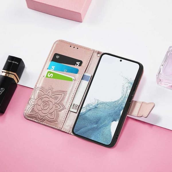Samsung S23 Plus Pung-etui PU-læder 4-LOMMES Motiv Sommerfugl