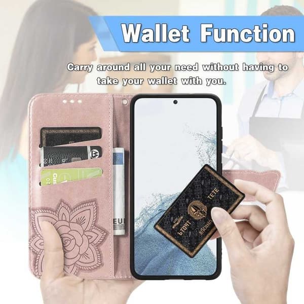 Samsung S23 Plus Pung-etui PU-læder 4-LOMMES Motiv Sommerfugl