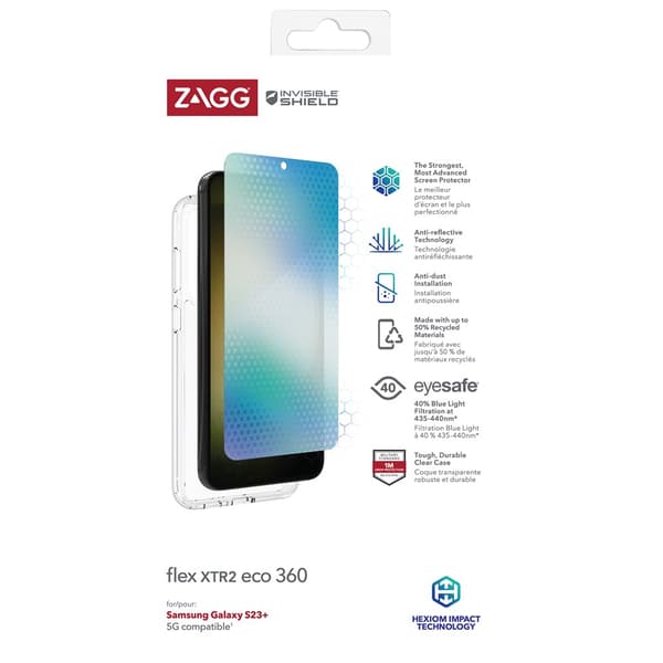 ZAGG InvisibleShield Samsung Galaxy S23 Plus Cover med Skærmbeskytter Flex XTR2 Eco 360