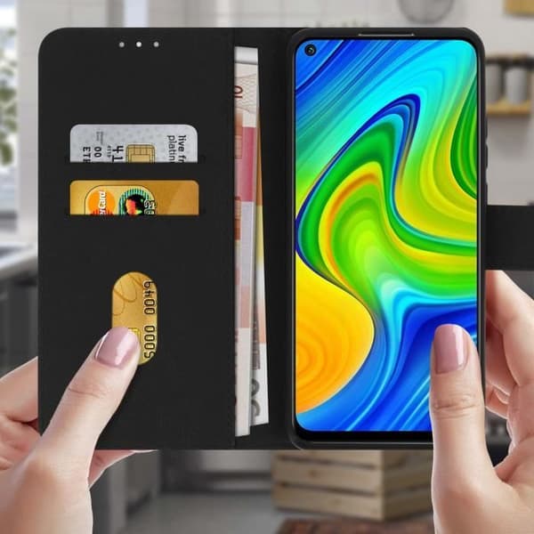 Étui - AVIZAR - Xiaomi Redmi Note 9 - Heltäckande fodral - Kortfack - Videostöd - Svart