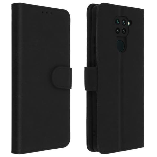 Étui - AVIZAR - Xiaomi Redmi Note 9 - Heltäckande fodral - Kortfack - Videostöd - Svart