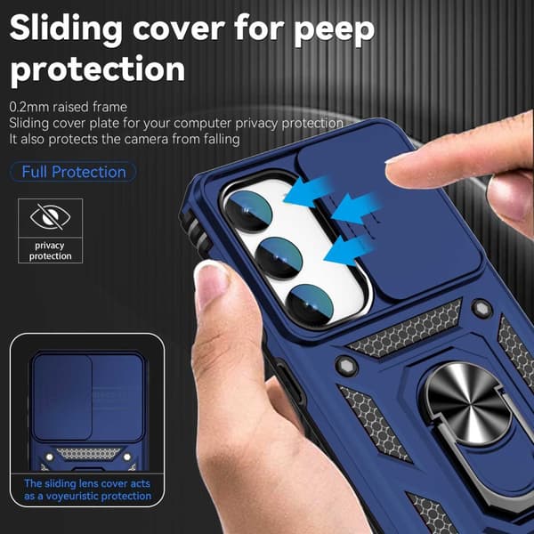 SKALO Samsung S23 Armor Hybrid Metal Ring Camera Slider - Blå