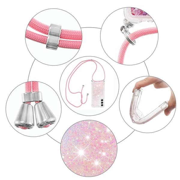 SKALO Samsung S23 Kvicksand Glitter Mobilhalsband - Rosa