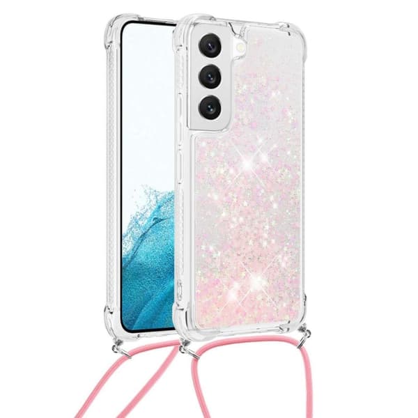 SKALO Samsung S23 Kvicksand Glitter Mobilhalsband - Rosa