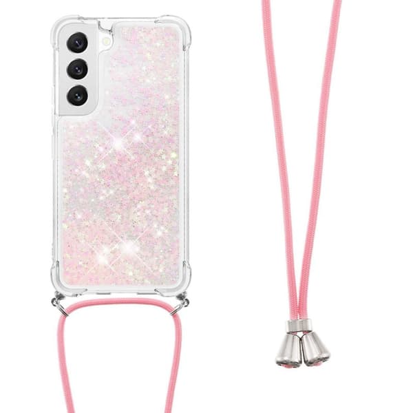 SKALO Samsung S23 Kvicksand Glitter Mobilhalsband - Rosa