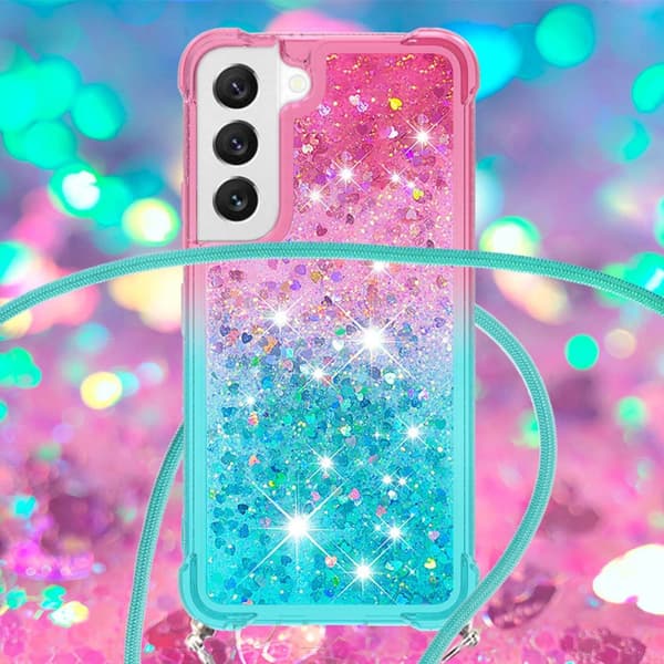 SKALO Samsung S23 Kvicksand Glitter Mobile Collar - Pink-Turkis