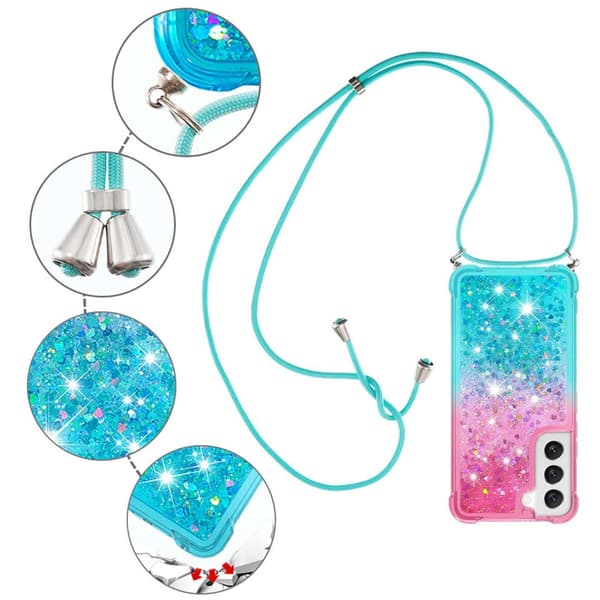 SKALO Samsung S23 Kvicksand Glitter Mobile Collar - Pink-Turkis