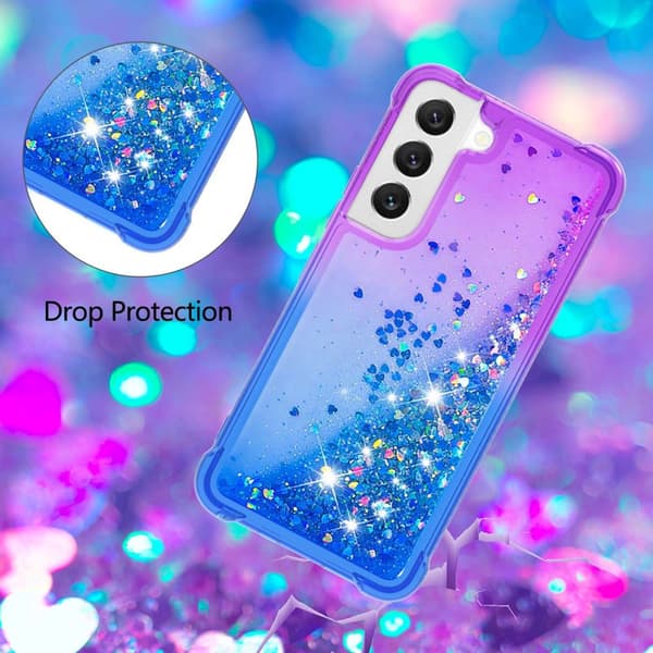 SKALO Samsung S23 Plus Juoksuhiekka Glitter Sydämet TPU kuori - Violetti-Sininen