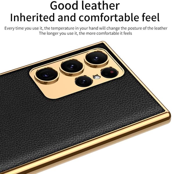 SKALO Samsung S23 Ultra PU-læder Gold Edge Cover - Pink
