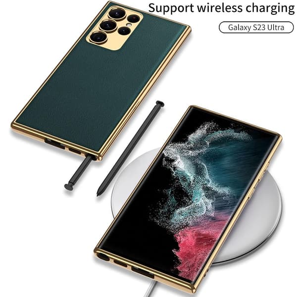 SKALO Samsung S23 Ultra PU-læder Gold Edge Cover - Pink