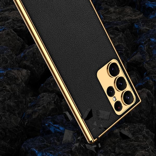 SKALO Samsung S23 Ultra PU-nahkainen Gold Edge Suojakuori - Vihreä