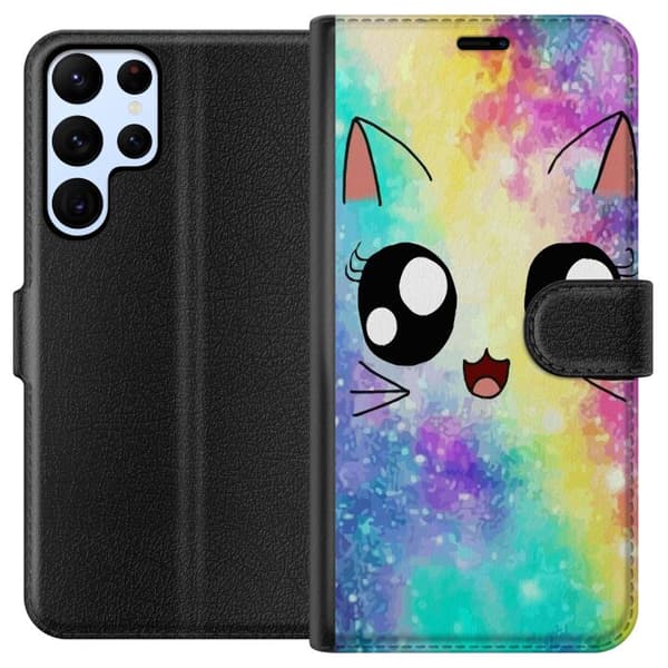 Samsung Galaxy S22 Ultra 5G Lommeboketui Søt Katt Galakse