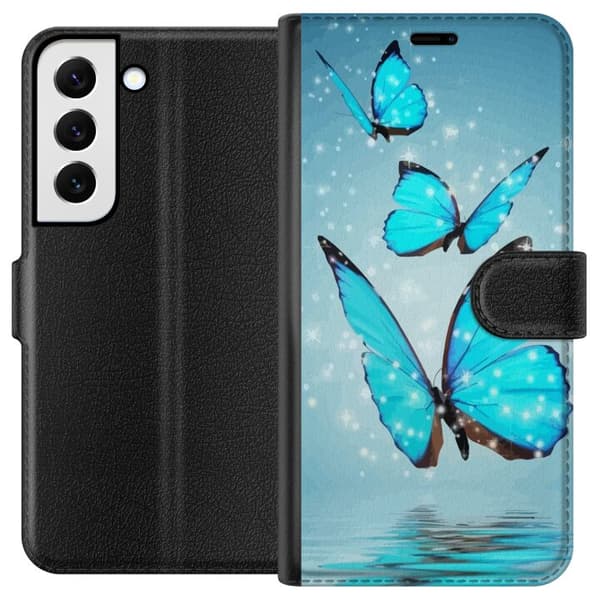 Samsung Galaxy S22 5G Tegnebogsetui Glitrende Sommerfugle